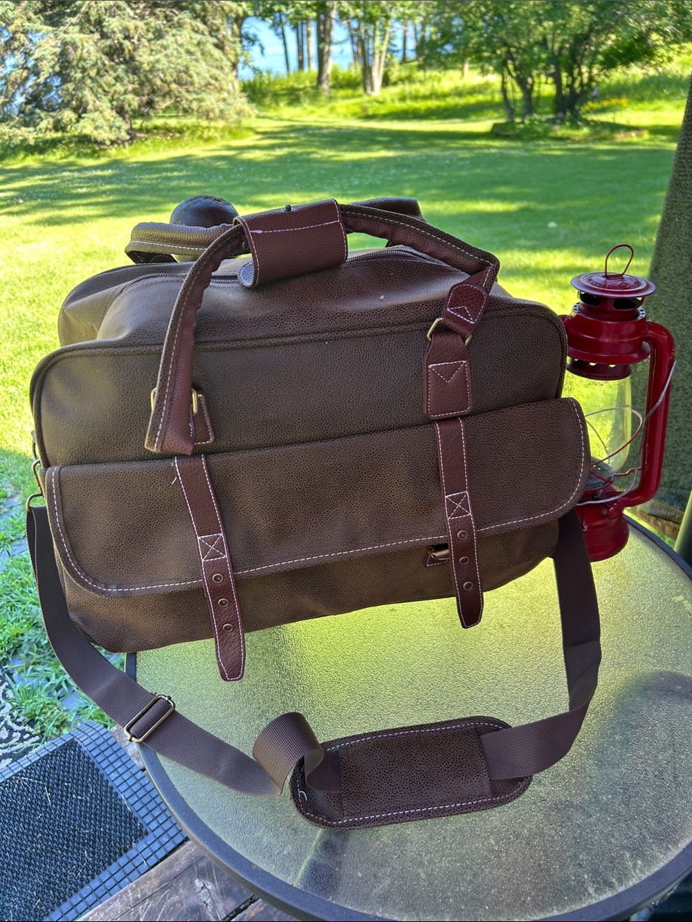 Brown Canvas Travel Duffel Bag with Adjustable Shoulder Strap